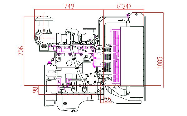 QSB3.9-G31東風(fēng)康明斯發(fā)動(dòng)機外形尺寸側視圖.png