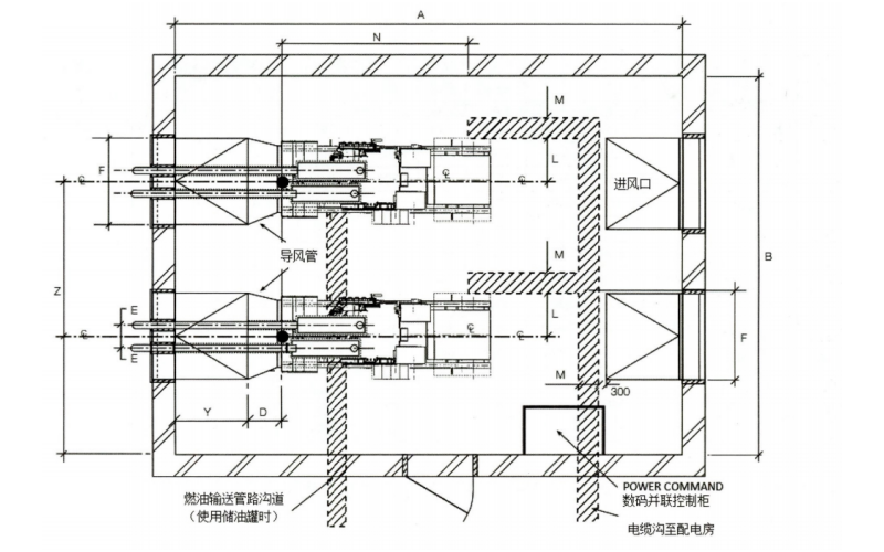 550KW以上發(fā)電機降噪機房平面布置圖.png