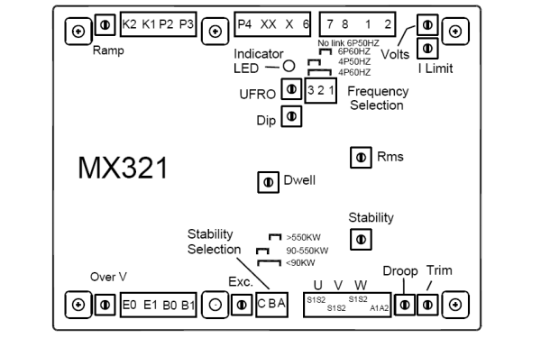 斯坦福發(fā)電機MX321電壓調節器接線(xiàn)端子.png