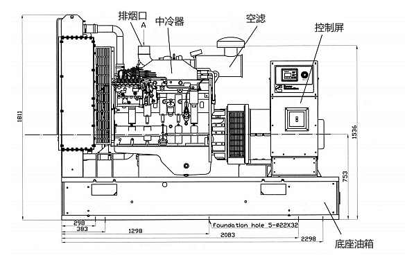 C175D5康明斯柴油發(fā)電機組外形尺寸側視圖.png