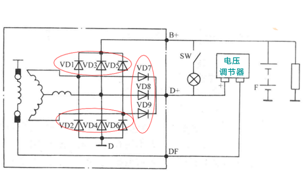 硅整流發(fā)電機充電系統電路圖.png